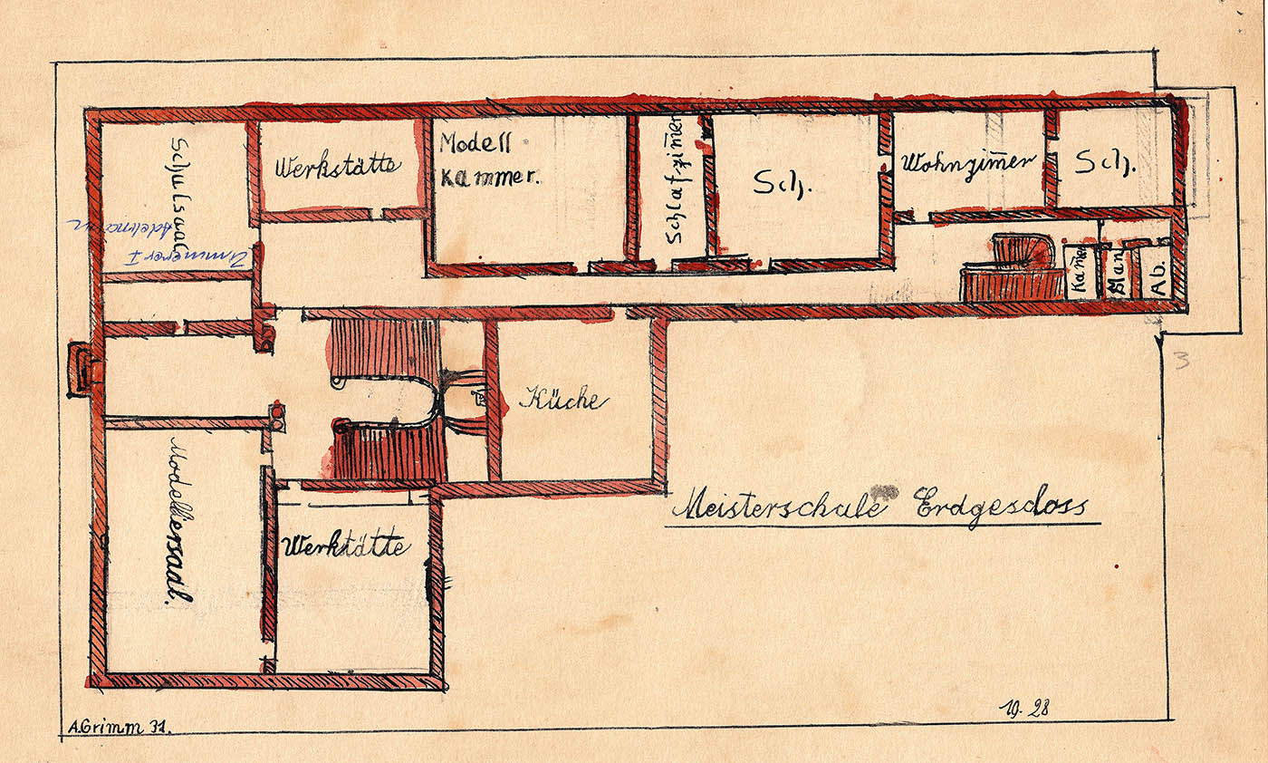 1928 Zeichnung Meisterschule Erdgeschoss GG