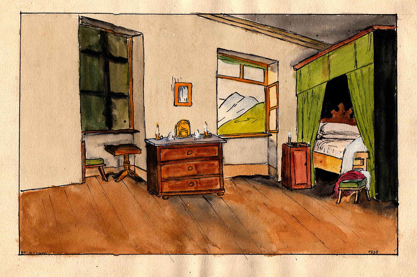 1930 Aquarell Zimmermotiv GG