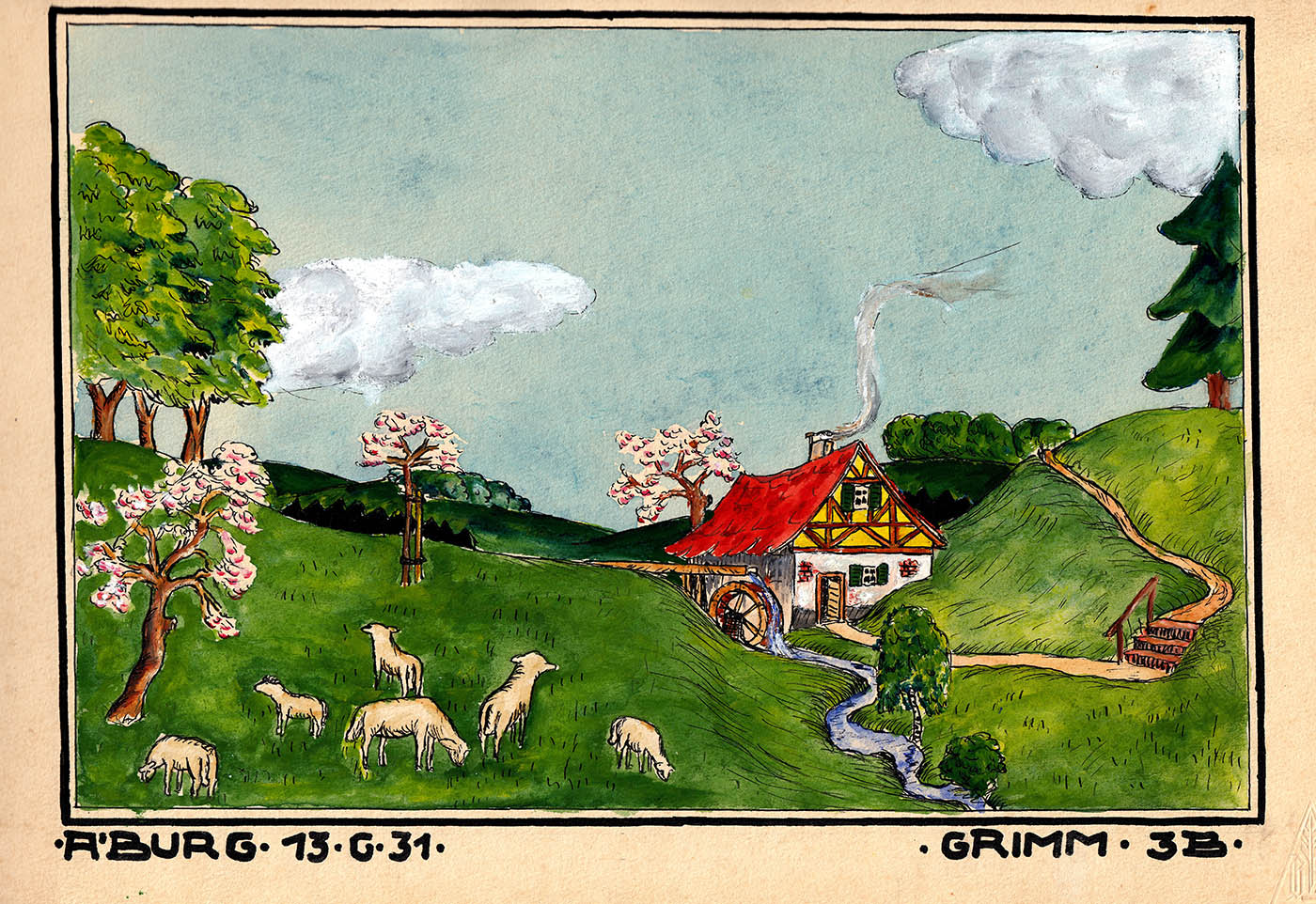 1931 Aquarell Frühlingsmotiv GG