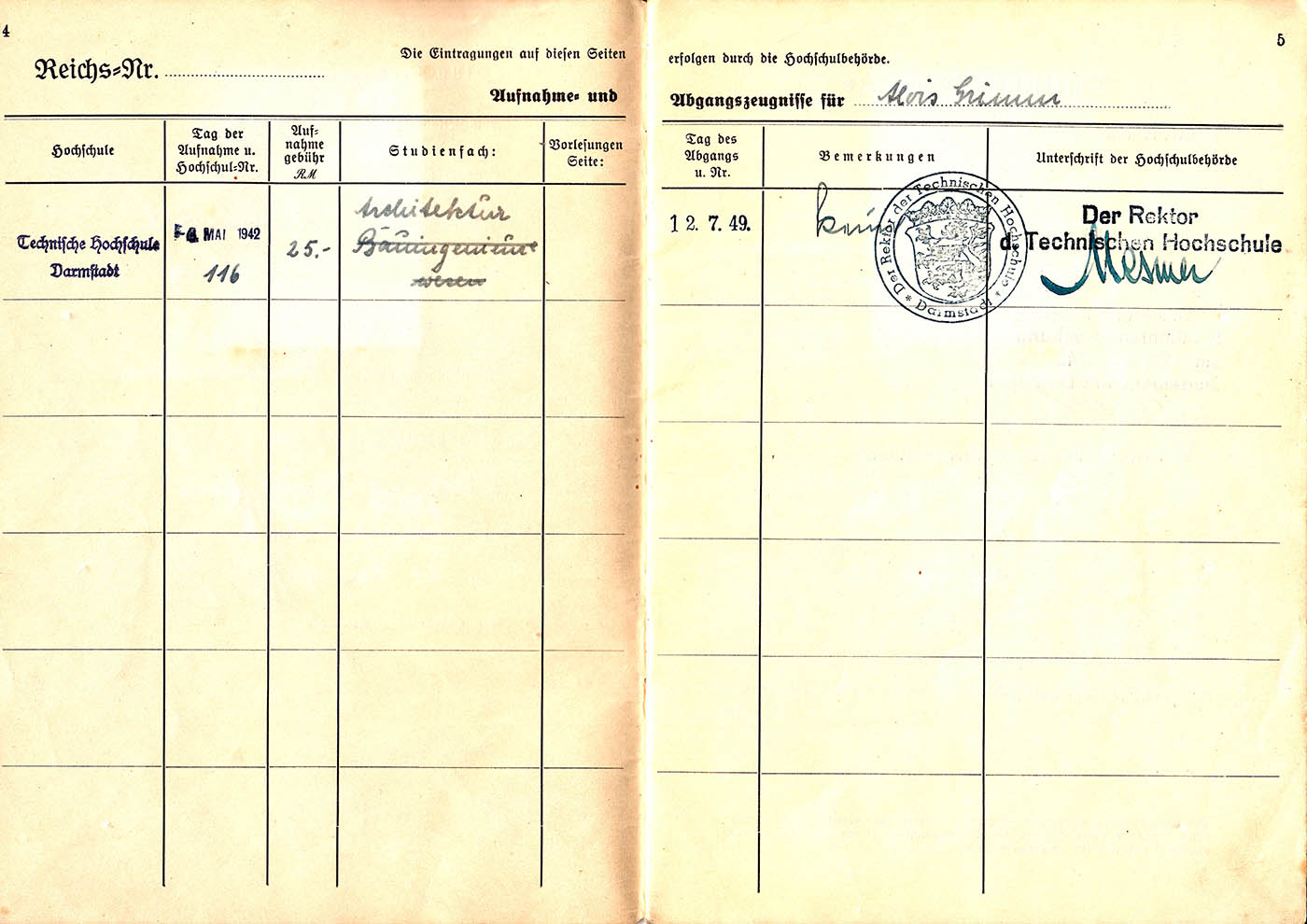 1942 Studienbuch S 5 + 6