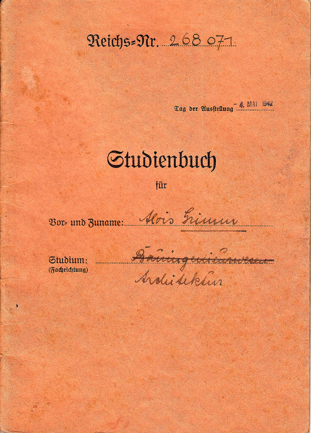 1942 Studienbuch Titelseite