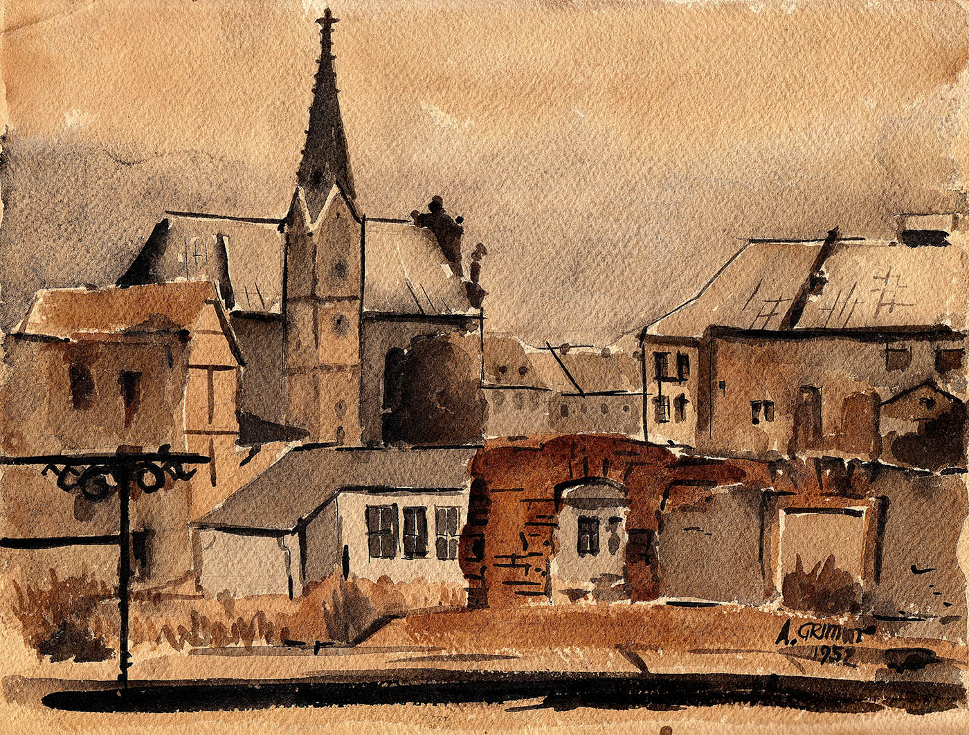 1952 Blick auf Muttergottespfarrkirche und Theater GG