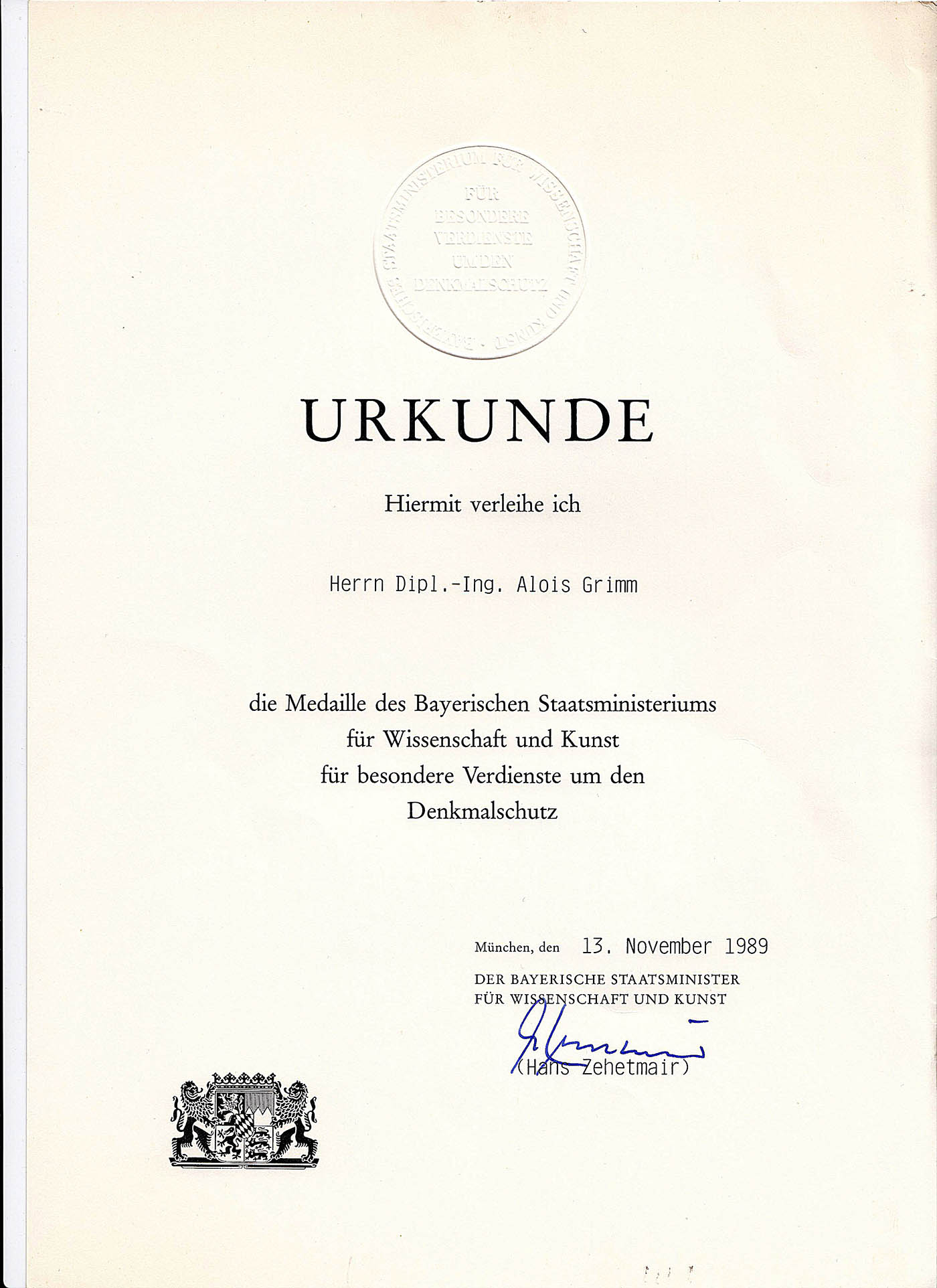 1989 Denkmalschutzpreis