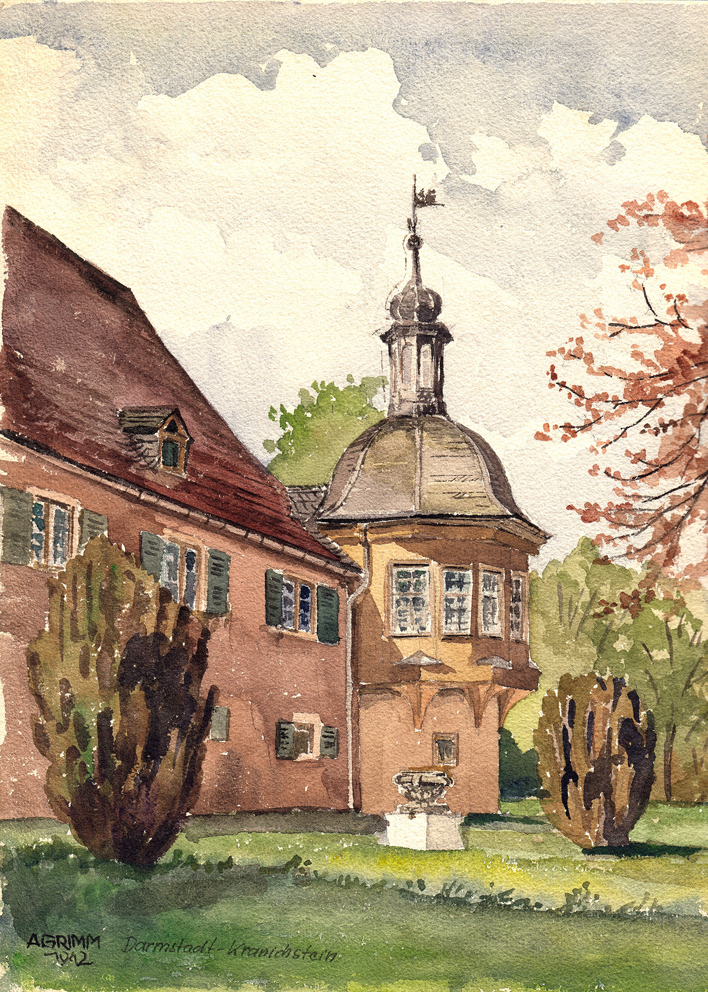 Aquarell 1942 Darmstadt Kranichstein