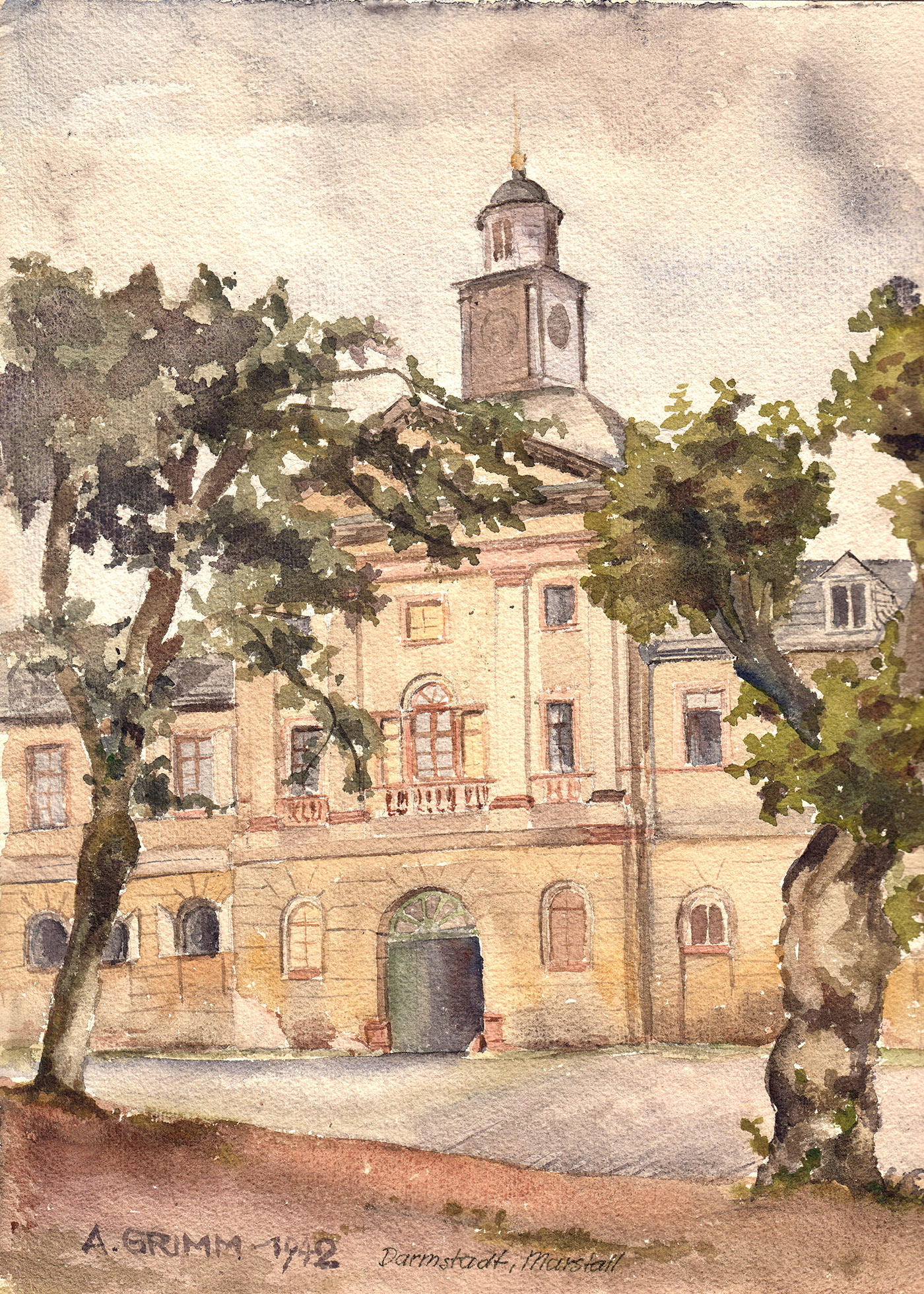 Aquarell 1942 Darmstadt Marstall