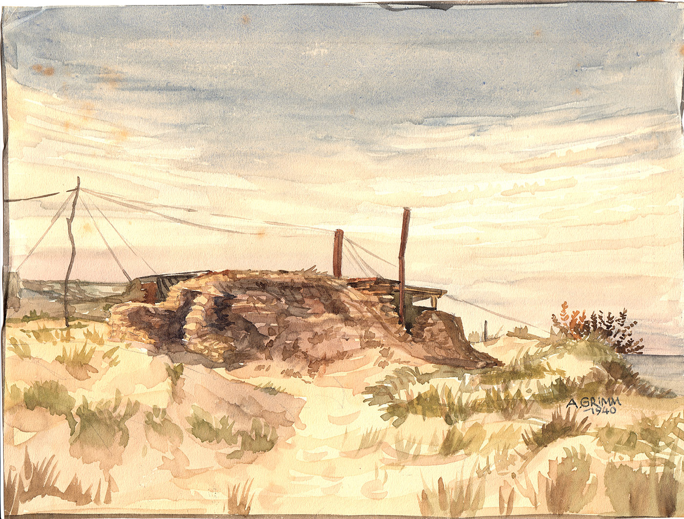 Aquarell De Panne Beobachtungsstelle 1940 BR