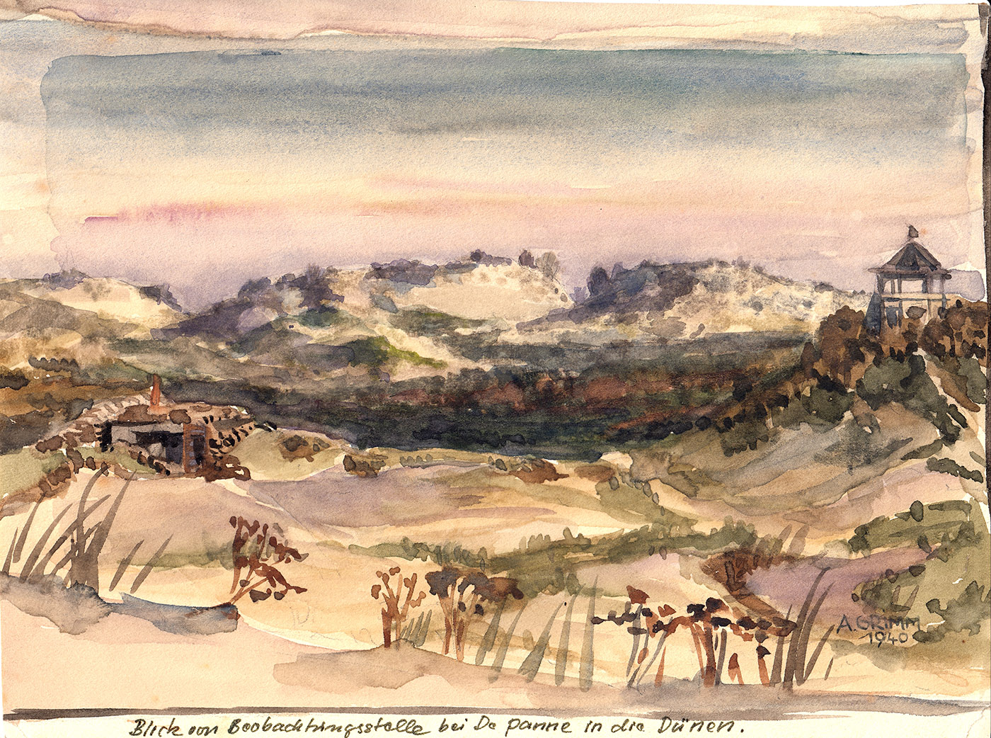 Aquarell Kriegsbild 1940 La Panne Belgien BR