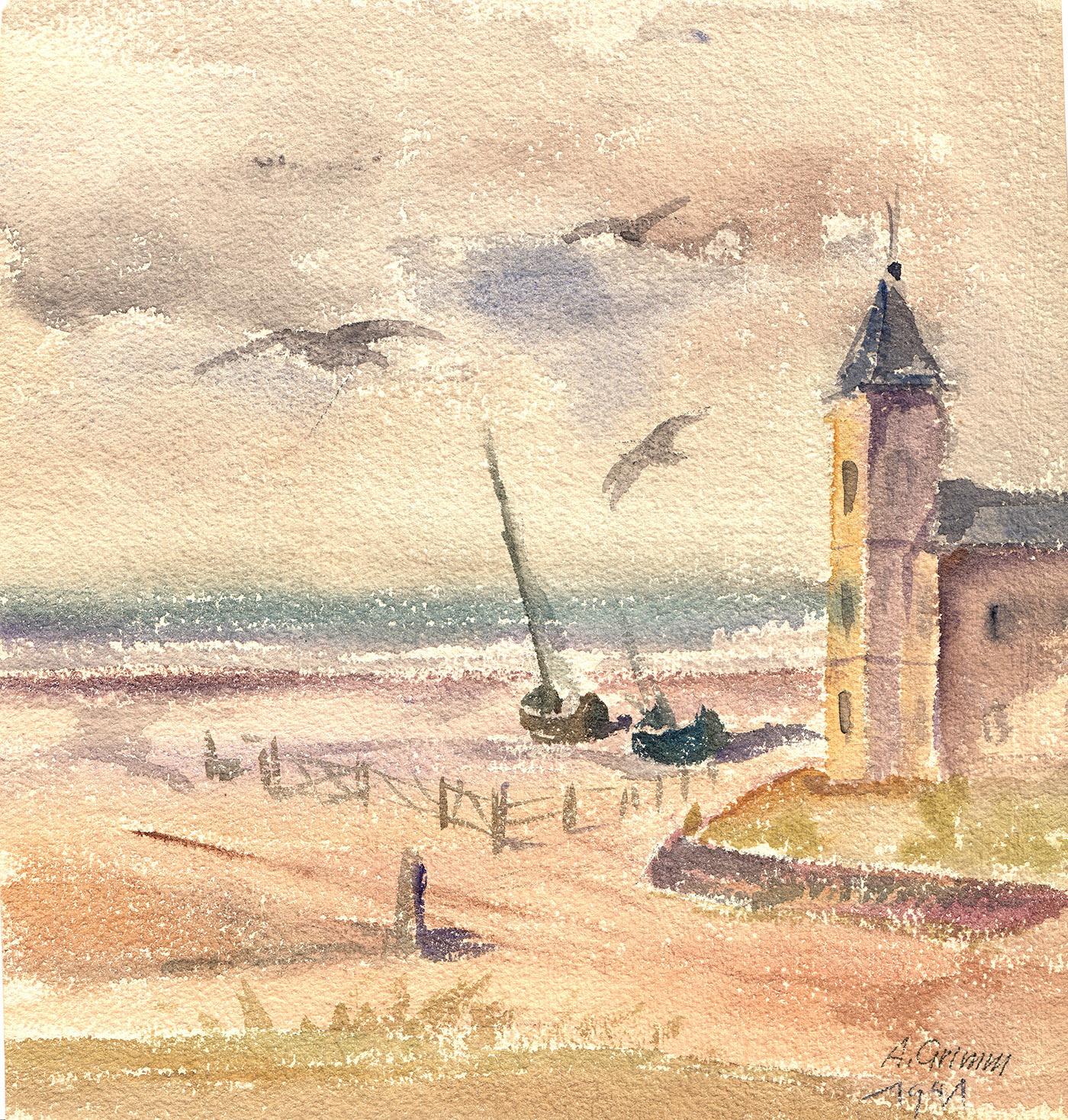 Aquarell La Panne Belgien Auswertungsstelle Jan oder Febr 1941